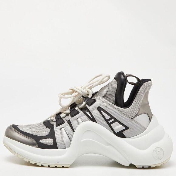 Louis Vuitton Silver Leather and Mesh Archlight  Sneakers Size 38.5 - Picture 1 of 4